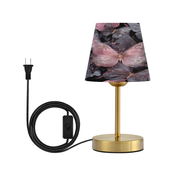 Tapered Desk Lamp with Antique Brass Base Table Lamps Dimmable LED Bulb Button Switch Night Light Pink with Gold Butterfly Small