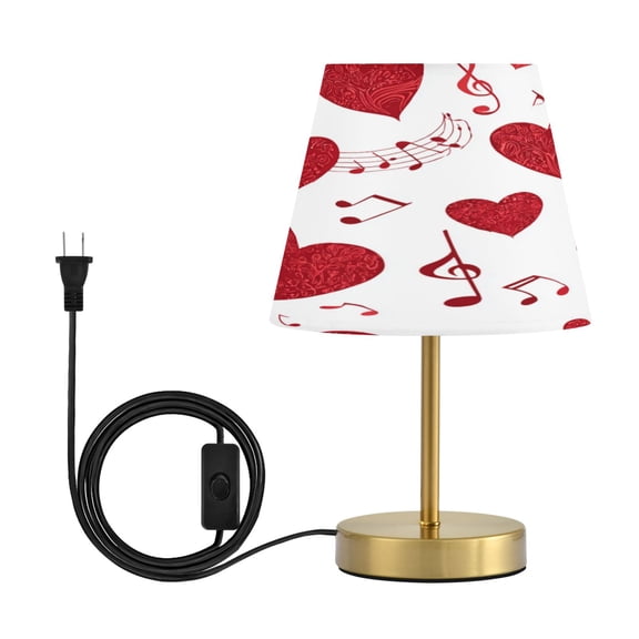Tapered Desk Lamp with Antique Brass Base Table Lamps Dimmable LED Bulb Button Switch Night Light Red Hearts with Musical Notes Medium