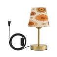 thumbnail image 1 of Tapered Desk Lamp with Antique Brass Base Table Lamps Dimmable LED Bulb Button Switch Night Light Repeating Sun Pattern Small, 1 of 8