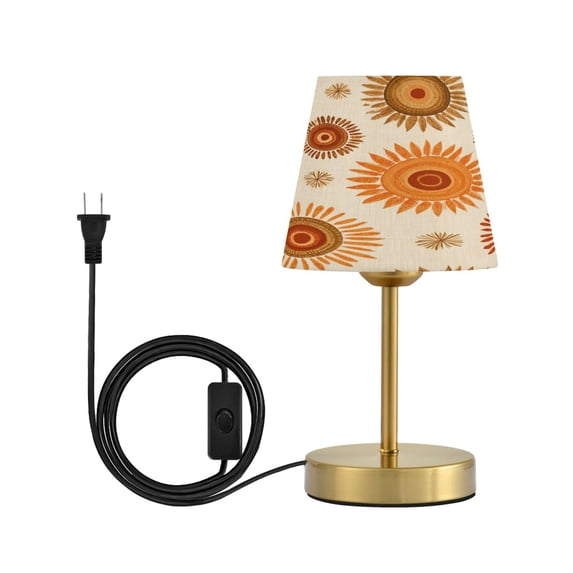 Tapered Desk Lamp with Antique Brass Base Table Lamps Dimmable LED Bulb Button Switch Night Light Repeating Sun Pattern Small