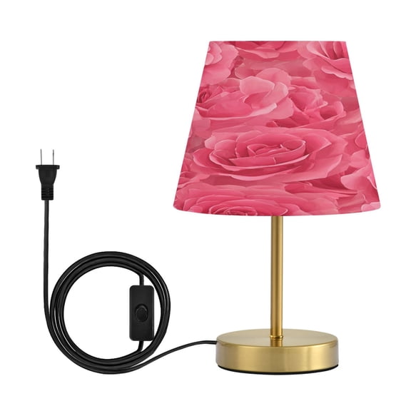 Tapered Desk Lamp with Antique Brass Base Table Lamps Dimmable LED Bulb Button Switch Night Light Seamless Pattern with Pink Rose Medium