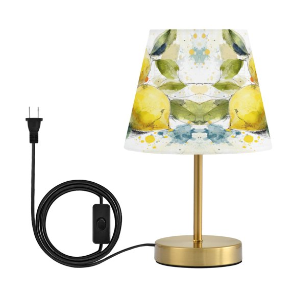 Tapered Desk Lamp with Antique Brass Base Table Lamps Dimmable LED Bulb Button Switch Night Light Watercolor Lemon Medium