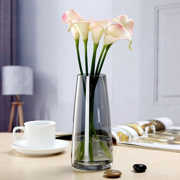 Tapered Glass Vase For Home Dcor, Round Shape, Center Table, Smokey Grey Color | For Living Room, Dining Room & Office Decoration | Luster Glass Vase, Decorative Vase, Gift - Pack Of 1