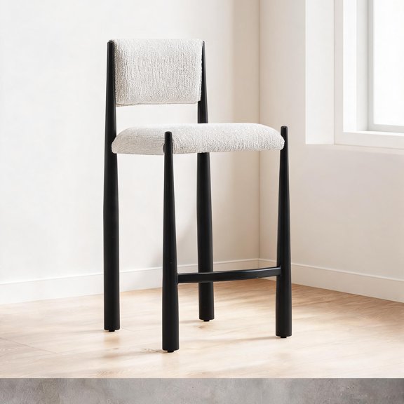 Tapered Leg Counter Stool Fully Assembled Upholstered Warm Beige With Solid Metal Frame