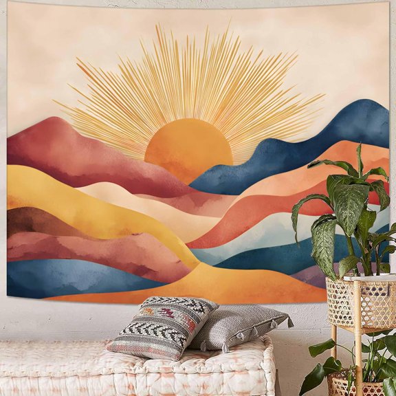 Tapestry Abstract Sunset Tapestries Watercolor Mountain Landscape Wall Hanging Boho Minimalist Art Decor Bedroom Dormitory 80"x60"