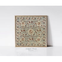 Tapestry Art Square Print, Vintage Neutral Textile Wall Art, Modern Farmhouse Decor, Antique Botanical Tapestry Art, Home Decor #1079, 8x12 UNFRAMED