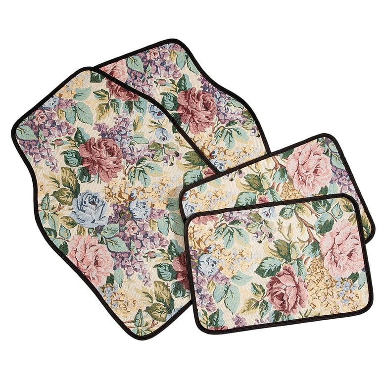 Car Mats (Set of 4), floral print car floor mats, Set of 4 car mats, vegetable print car mats, 2024 Stylized Leaves Car Floor Mats