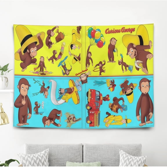 Tapestry for Curious George Wall Hanging Bedroom Dorm Wall Art Decorations Funny Backgrounds Banner Party Poster Kids Girls Teens Gifts Funny 40×60 inch