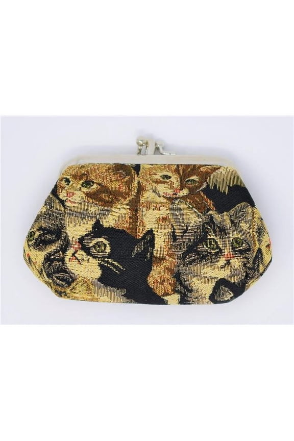 Tapestry Double Compartment Coin Purse - Cat