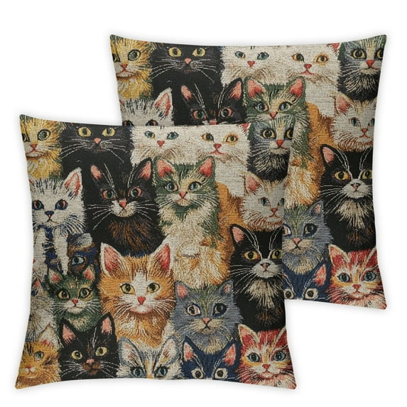 Tapestry Double Sided Square Throw Pillow Cover (No Padding) in Cat Design