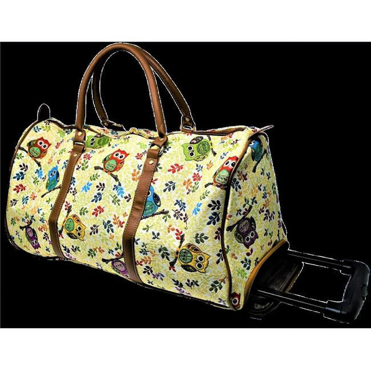 Tapestry Duffle Bag with Handle & Wheels Owl