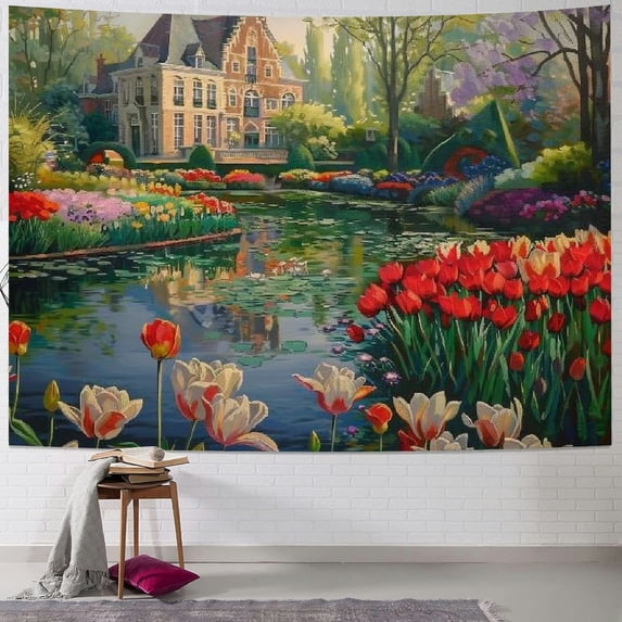 Tapestry For Wall Decor Aesthetic, Netherlands Tulips Garden Painting Room Decor For Teen Girls, Funny Tapestries Flag, Bohemian Wall Hanging