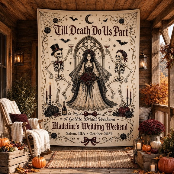 Tapestry Gothic Bride Skeleton Design Hanging Backdrop for Halloween Wedding Weekend