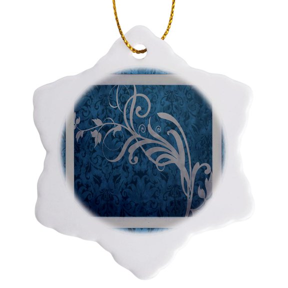 3drose, Tapestry in Teal, 3 inch Snowflake Porcelain Ornament