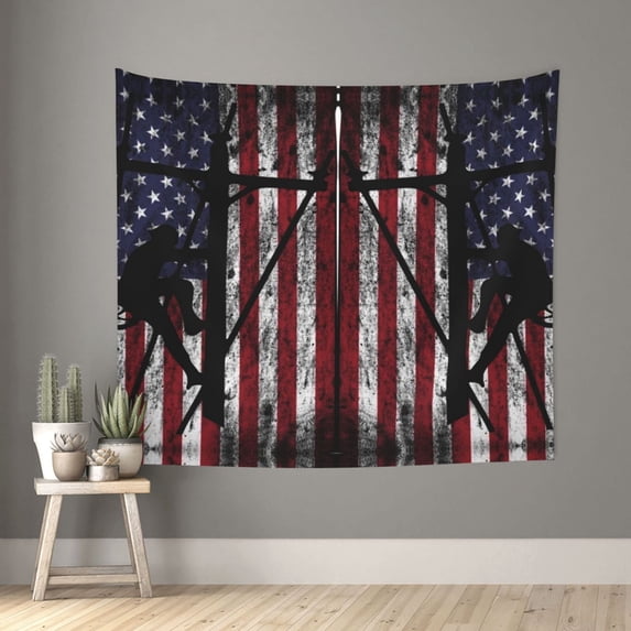 Tapestry Lineman America Flag Backdrop Tapestry Wall Haning For Bedroom Decor 60 X 51 In