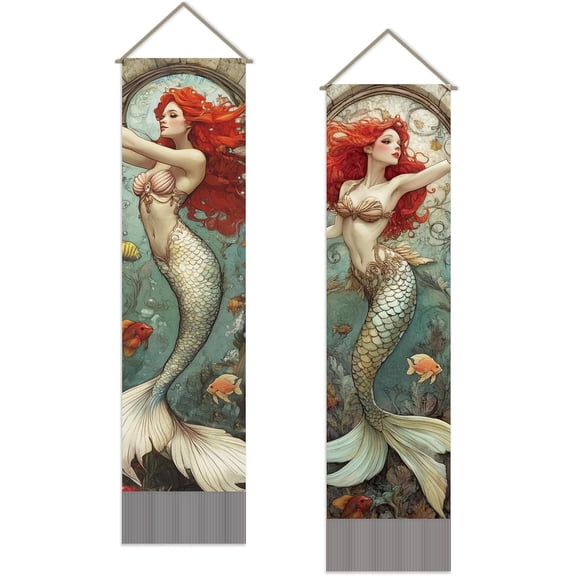 Tapestry Ocean Fish Wall Tapestry Red Hair Wall Art Tapestries Walls Blanket 2 Long Tapestries Walls Hanging with Tassel for Living Room Bedroom Home Decor 51x13in