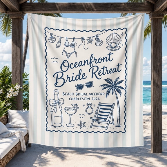 Tapestry Oceanfront Bride Retreat Fabric Photo Backdrop for Beach Bridal Weekend