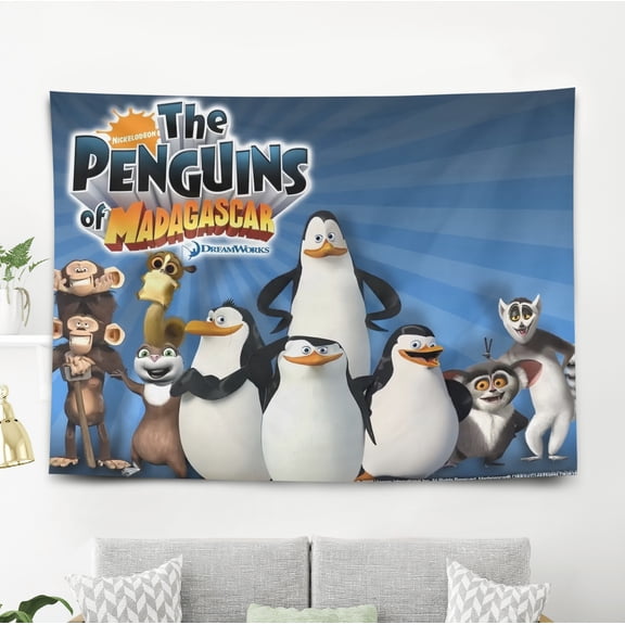Tapestry for The Penguins of Madagascar wall hanging Bedroom Dorm Wall Art Funny Backgrounds Banner Party Poster Decorations Kids Girls Teens Gifts Funny 40×60 inch