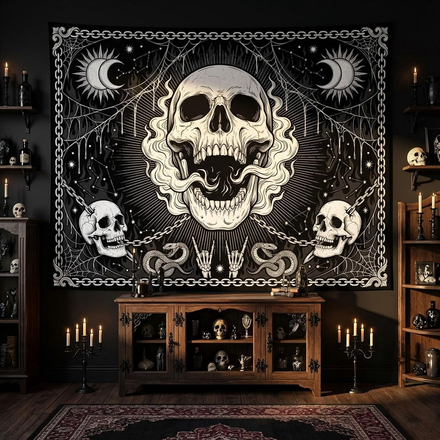 Pythonr Skull Tapestry Screaming Skull Occult Tapestries Gothic Rock Metal Tapestries ...