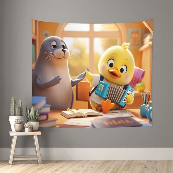 Tapestry Sea Lions And Little Yellow Ducks Wall Funny Room Decor Tapestries Picnic Sheet Wall Decor Wall Art Bedroom Decor