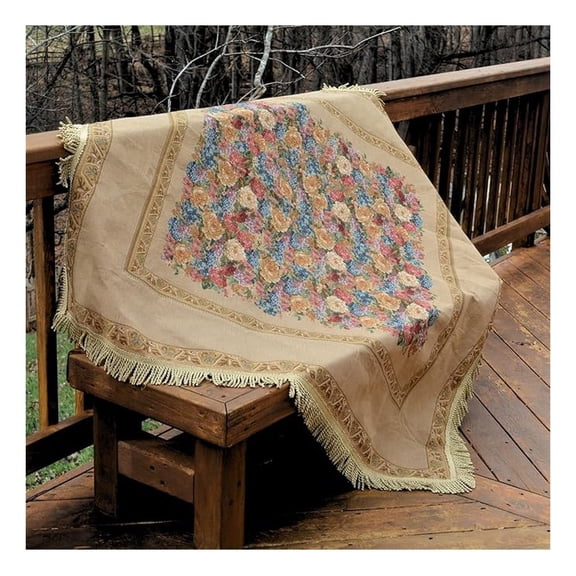 Tapestry Tablecloth 59x59 Inch, Floral Woven Table Cover, Country Rustic Decor for Dining Table, Square Morning Awakening Tablecloth for Kitchen, Party