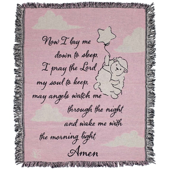 Dicksons Now I Lay Me Down To Sleep Pink 38 x 48 Inch Cotton Fringe Throw Blanket