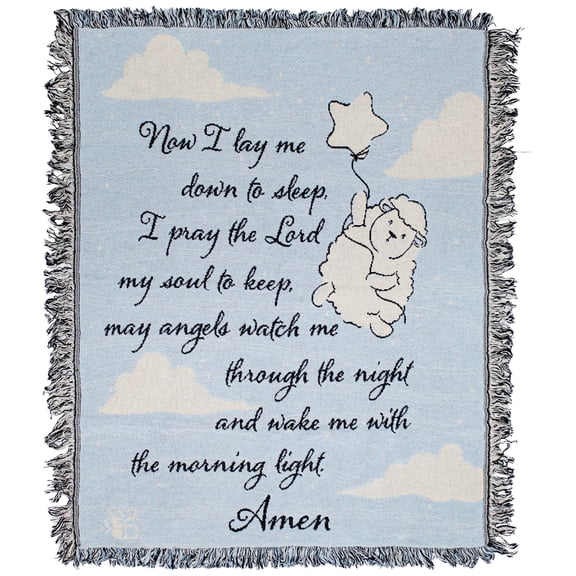Dicksons Now I Lay Me Down To Sleep Blue 38 x 48 Inch Cotton Fringe Throw Blanket
