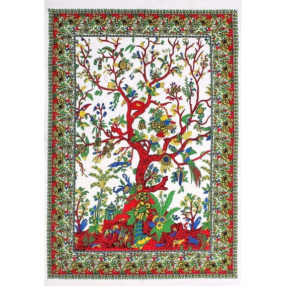 Tapestry Tree of Life Boho Psychedelic Gypsy Mandala Beach Throw Blanket Mat Bedspread Living Room Decoration Wall Hanging Tree of Life Boho Hippie Tapestry (White)