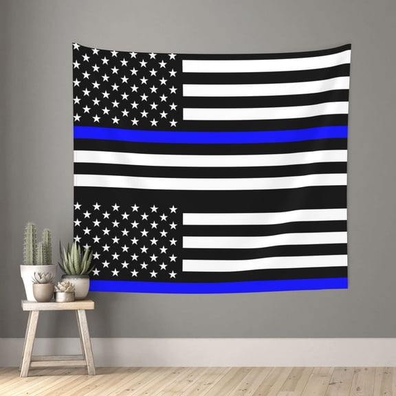 Tapestry Wall Hanging 51x60inch Police Thin Blue Line Flag Tapestry Home Wall Decor Room Bedroom Dorm Decor