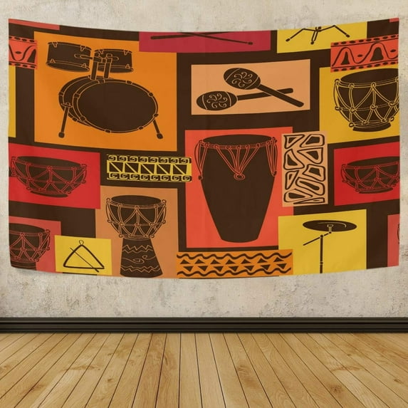 Tapestry Wall Hanging Abstract Musical Drum Percussion Tapestry Polyester Tapestry Bright Wall Art Wall Blanket Wall Decor for Bedroom Living Room Dorm Decor(80 x 60 inch) Home Decor Gifts