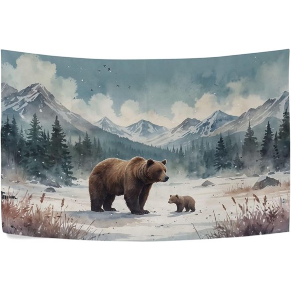 Tapestry Wall Hanging Bear Snowy Mountains Landscape Tapestry Personalized Tapestry Throw Dorm Living Room Art Home Decor 90 x 60