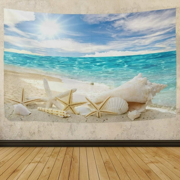 Tapestry Wall Hanging Caribbean Samana Beach Seashell Tapestry Polyester Tapestry Bright Wall Art Wall Blanket Wall Decor for Bedroom Living Room Dorm Decor(90 x 60 inch) Home Decor Gifts