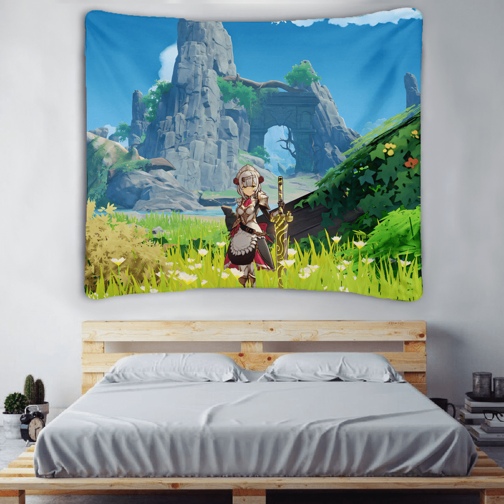 Tapestry Wall Hanging, Genshin Impact Anime Genshin Aether Lumine Amber