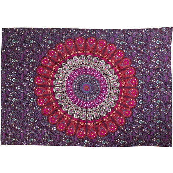 Tapestry Wall Hanging Hippie Mandala Bohemian Hippy Psychedelic Design Indian Tapestries Bedspread (76 x 101 cms) 30 x 40 Inches, Purple