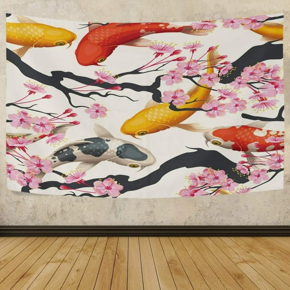 Tapestry Wall Hanging Koi Fish Tapestry Polyester Tapestry Bright Wall Art Wall Blanket Wall Decor for Bedroom Living Room Dorm Decor(90 x 60 inch) Home Decor Gifts