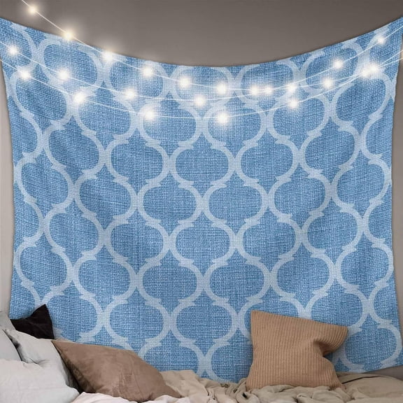 Tapestry Wall Hanging Moroccan Texture Tapestries Aesthetic Retro Lake Blue Linen Tapestry for Bedroom Living Room College Dorm Art Wall Decor Decorative Backdrop 60x90 Inch
