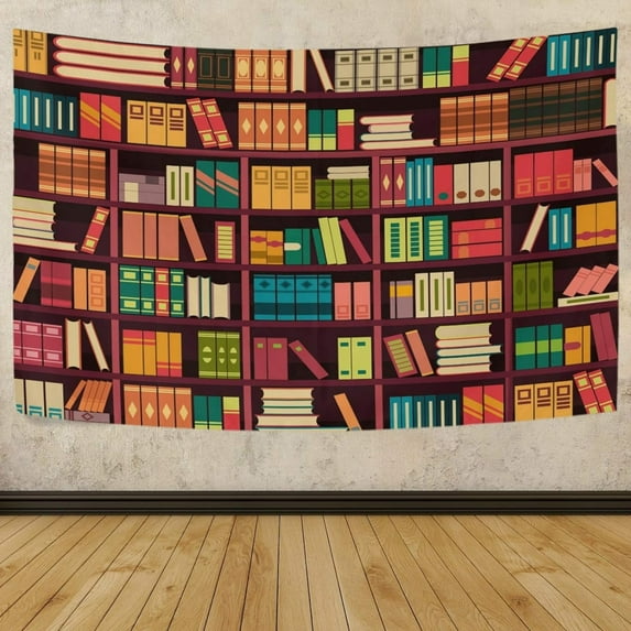 Tapestry Wall Hanging Retro Bookshelf Bookcase Tapestry Polyester Tapestry Bright Wall Art Wall Blanket Wall Decor for Bedroom Living Room Dorm Decor(60 x 40 inch) Home Decor Gifts