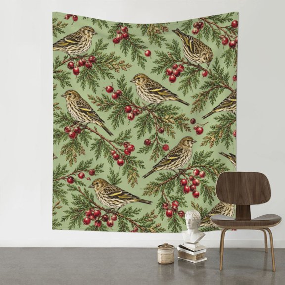 Tapestry Wall Hanging Tapestries 60 x 51 Inch Home Decor - Siskin Sprig Christmas Pattern