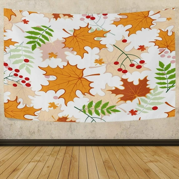 Tapestry Wall Hanging Thanksgiving Autumn Leaves Rowan Branches Tapestry Tapestry Bright Wall Art Wall Blanket Wall Decor for Bedroom Living Room Dorm Decor(60 x 51 inch) Home Decor Gifts