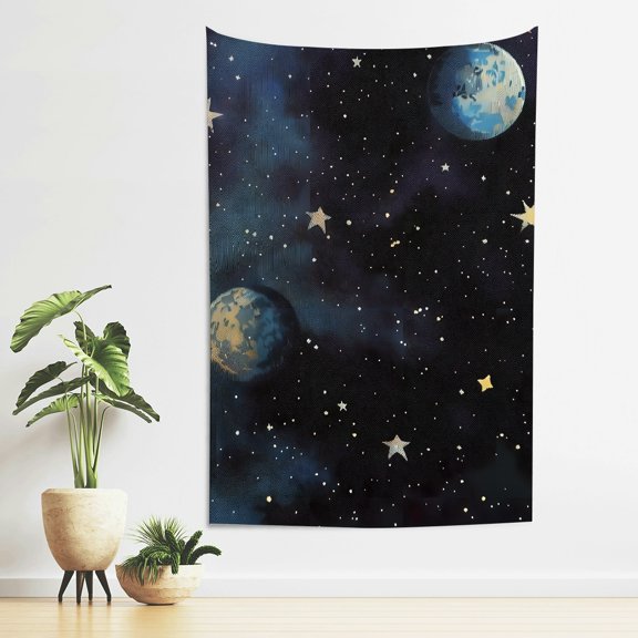 Tapestry Wall Hanging, stars planets blue moon Print for Bedroom Living Room Dorm, for Living Room Bedroom Dorm Decoration for decorative wall hanging, decorative bedroom, living room decoration