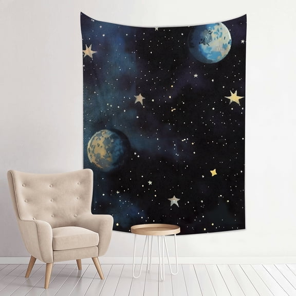 Tapestry Wall Hanging, stars planets blue moon Print for Bedroom Living Room Dorm, for Living Room Bedroom Dorm Decoration for decorative wall hanging, decorative bedroom, living room decoration