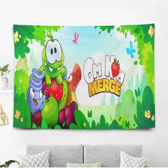Tapestry for Om Nom Stories wall hanging Bedroom Dorm Funny Poster Backgrounds Banner Party Wall Art Decorations Kids Girls Teens Gifts 60×80 inch