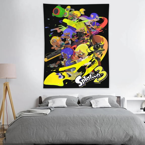Tapestry for Splatoon Bedroom Dorm wall hanging Funny Poster Backgrounds Wall Art Decorations Kids Girls Teens Gifts Cute 60×40 inch
