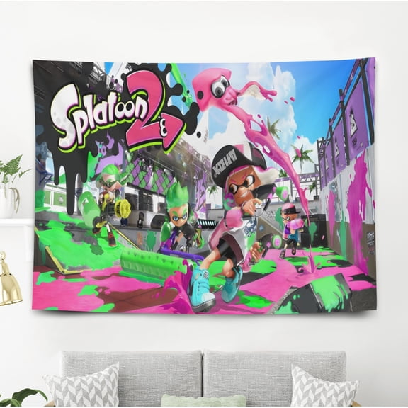Tapestry for Splatoon wall hanging Bedroom Dorm Funny Poster Backgrounds Banner Party Wall Art Decorations Kids Girls Teens Gifts 60×80 inch