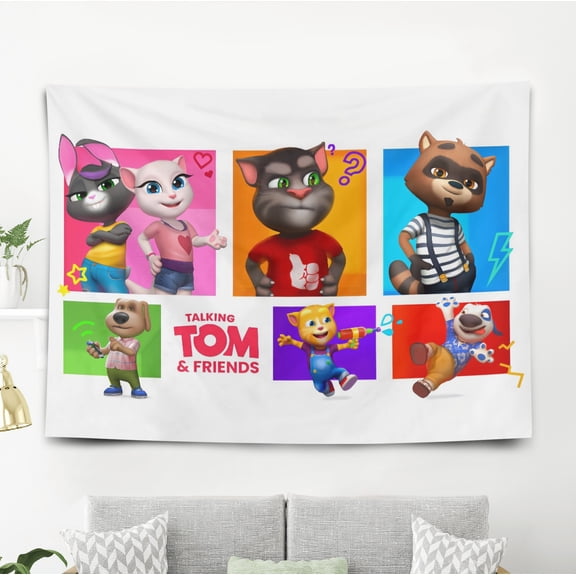 Tapestry for Talking Tom Bedroom Dorm wall hanging Poster Backgrounds Banner Party Wall Art Decorations Kids Girls Teens Gifts Funny 40×60 inch