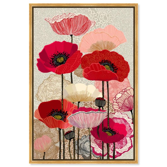 Tapestry of Poppies Canvas Print Floral Wall Decor by Art Remedy, Gold Frame, 16 x 24