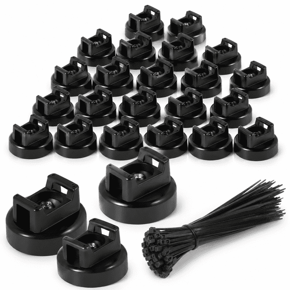 Tapeta Magnetic Cable Zip Tie Mounts, 20 Pcs Magnets with 100 Pcs Cable Zip Ties, Multipurpose Magnetic Cables Holder for Cables Management, Wire Management Bases