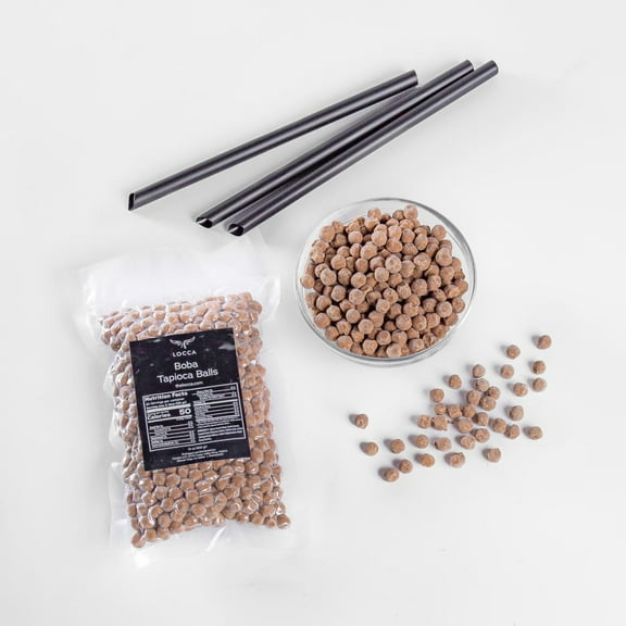 Locca Premium Tapioca Pearls (400g) - Gift Box, Recipe & 8 Straws Included for Perfect Boba Tea