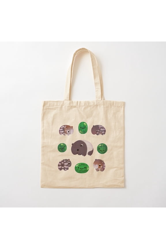 Tapir And Baby Watermelons Style 002 Canvas Tote Bags, Reusable Shopping Bag