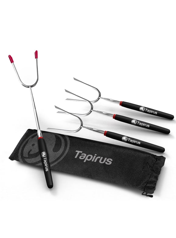 Tapirus Marshmallow Roasting Sticks - Set of 4 Telescoping Campfire Sticks - Protect Kids with Insulated Handle Holders - Extendable, Retractable and Collapsing - Heavy Duty Metal Camping Equipme